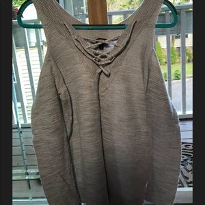 Express cold shoulder lace up sweater